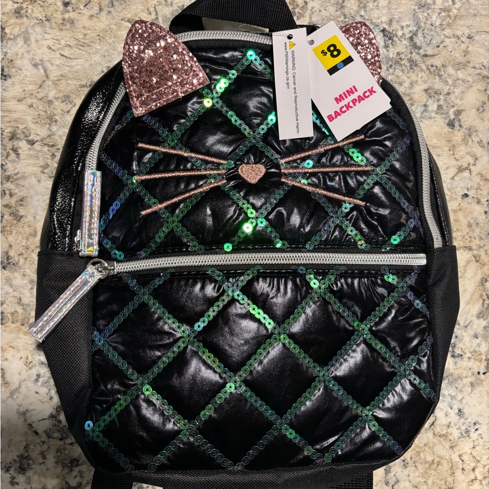 Sequin Cat Ears Mini Backpack - Black and Green